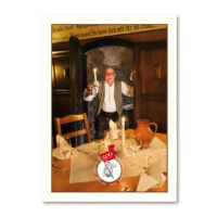 Postkarte von Auerbachs Keller mit dem Fasskellermeister wie er aus der Hexenküche steigt.