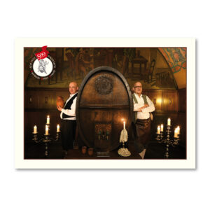 Postkarte Auerbachs Keller mit den beiden Fasskellermeistern im legendären Fasskeller